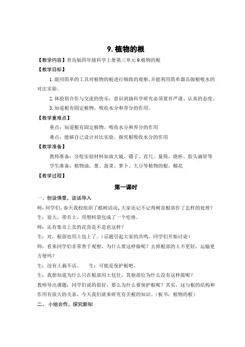 青岛版四年级科学9植物的根