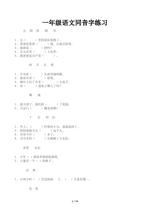 一年级语文同音字练习