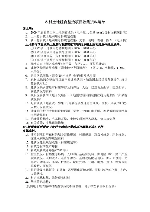农村土地综合整治项目收集资料清单