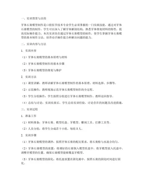 牙体石膏模型制作实训报告
