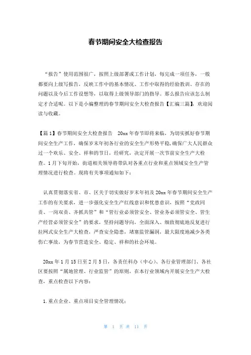春节期间安全大检查报告