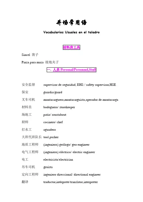 石油工程钻井作业西班牙语英语专业词汇大全
