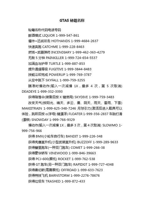 GTA5秘籍名称