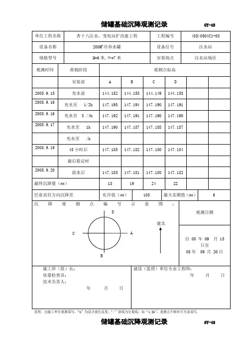 储罐基础沉降观测试验记录