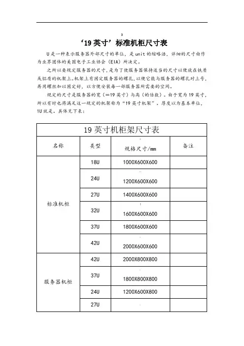 标准机柜尺寸表