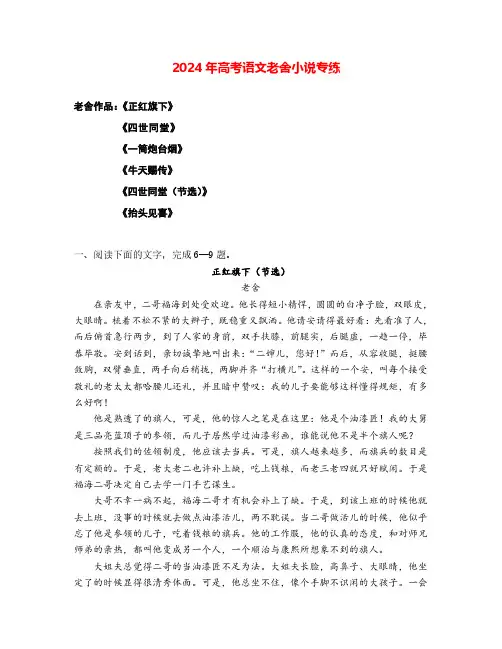 2024年高考语文阅读之老舍小说专练(原卷版)