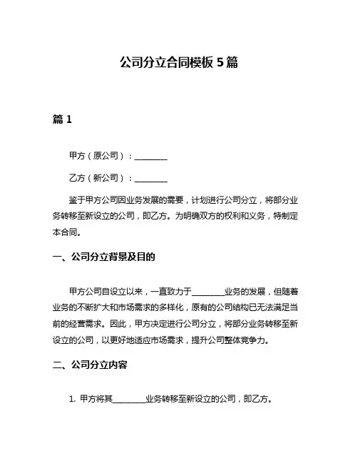 公司分立合同模板5篇