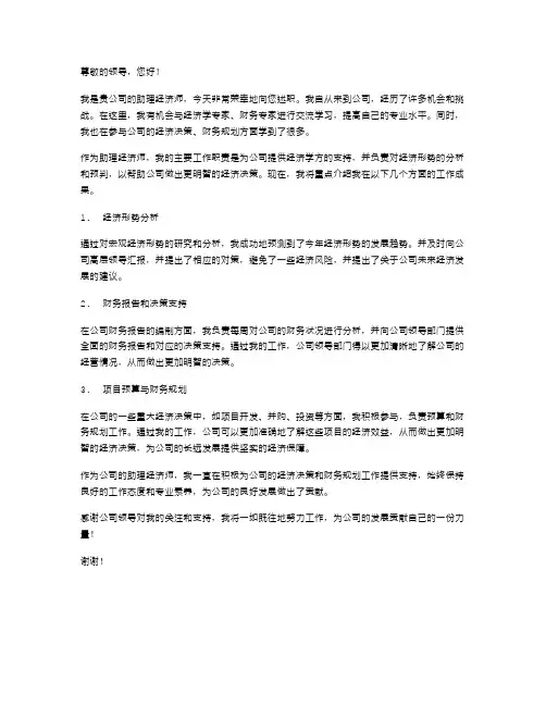 助理经济师述职报告范文