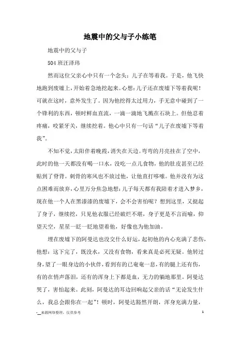 地震中的父与子小练笔_小学五六年级想象