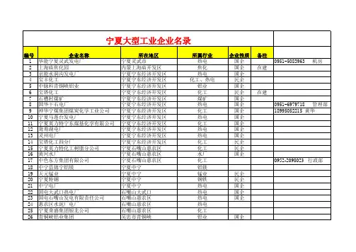 宁夏大型工业企业名录