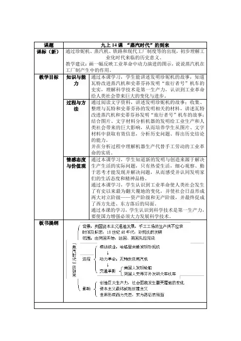 蒸汽时代的到来教学设计
