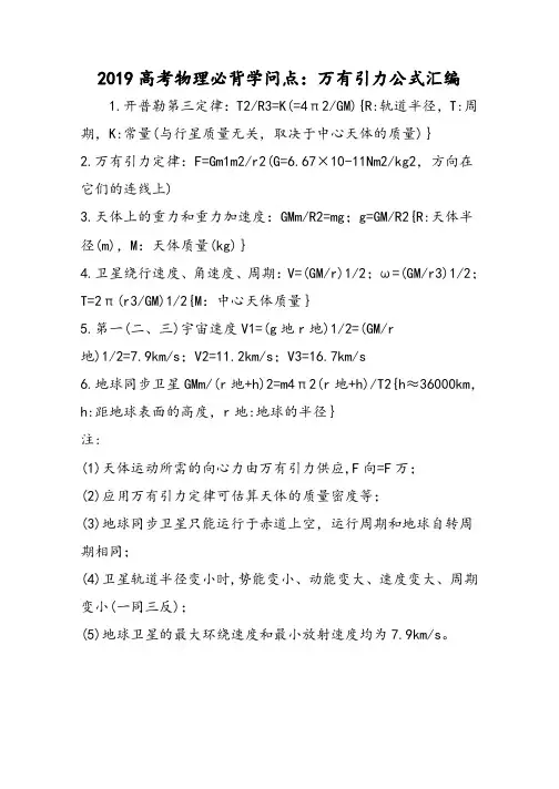 高考物理必背知识点：万有引力公式汇编