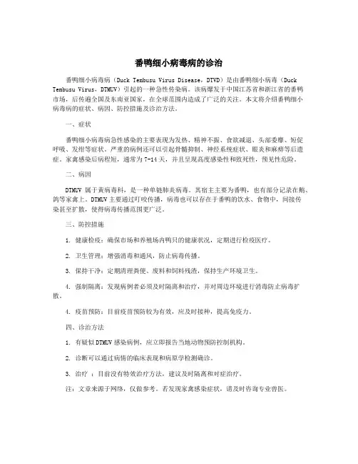 番鸭细小病毒病的诊治