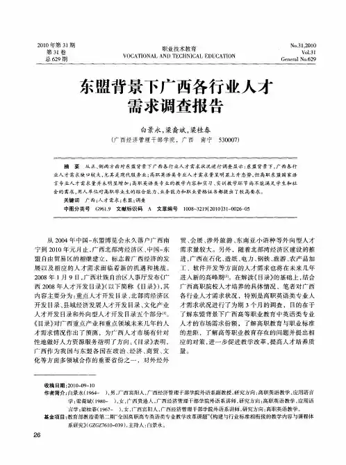 东盟背景下广西各行业人才需求调查报告
