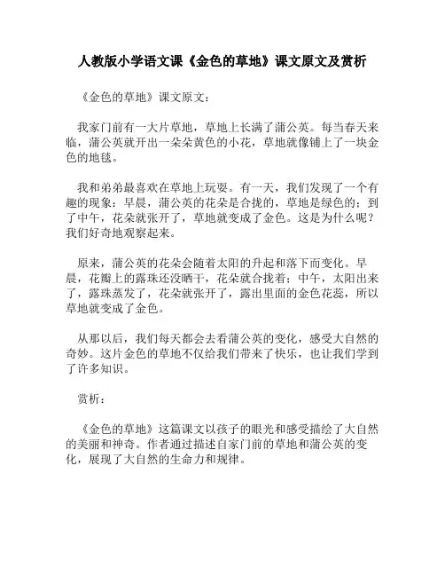 人教版小学语文《金色的草地》课文原文及赏析