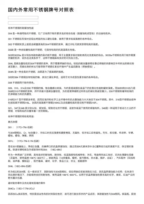 国内外常用不锈钢牌号对照表