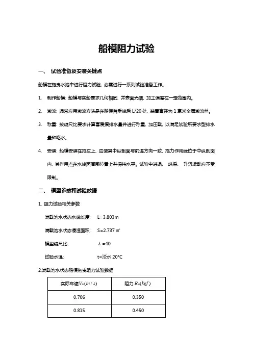 2021年船模阻力实验实验报告