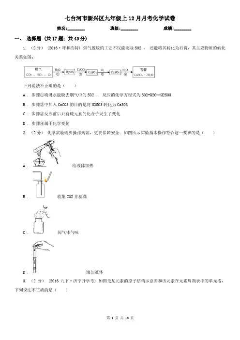 七台河市新兴区九年级上12月月考化学试卷