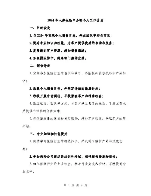 2024年人寿保险中介部个人工作计划(2篇)