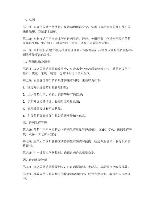 兽药质量管理制度文本模板
