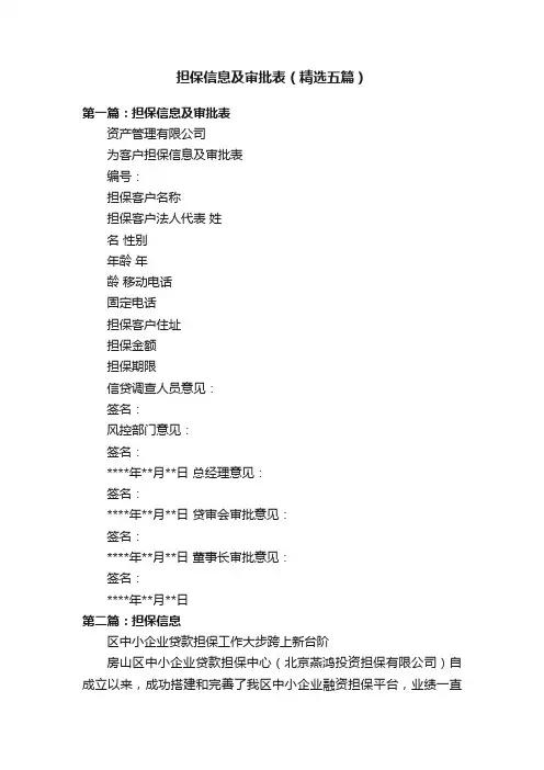 担保信息及审批表（精选五篇）