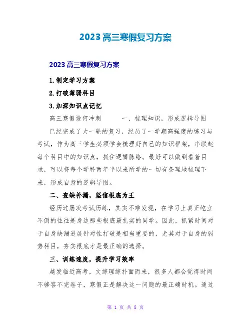 2023高三寒假复习计划