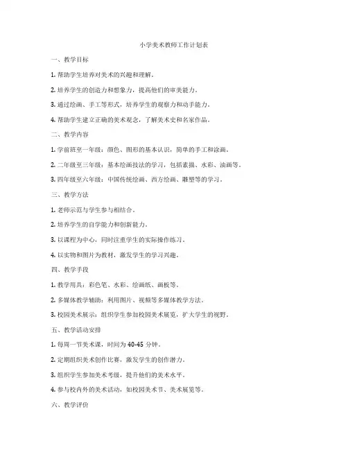 小学美术教师工作计划表
