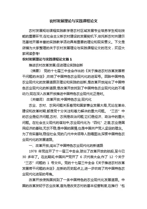 农村发展理论与实践课程论文