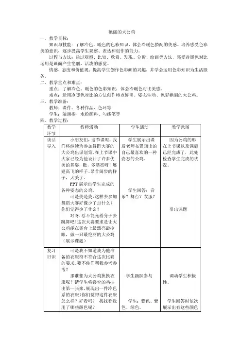 小学美术艳丽的大公鸡优秀教案