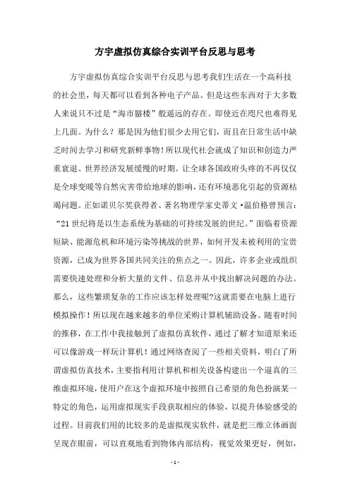 方宇虚拟仿真综合实训平台反思与思考