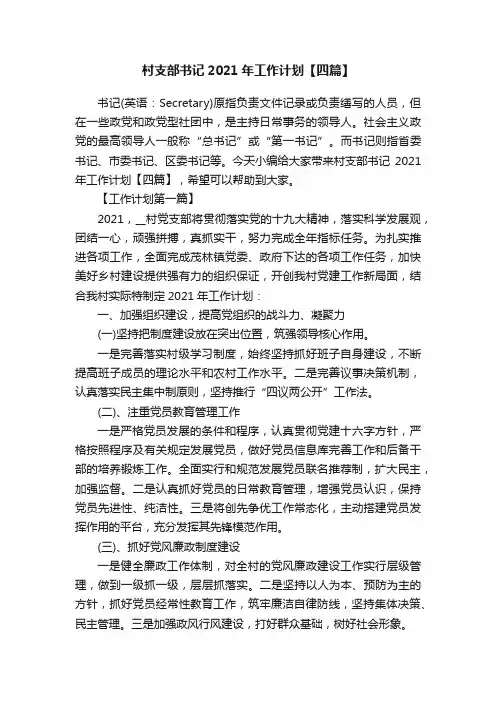 村支部书记2021年工作计划【四篇】