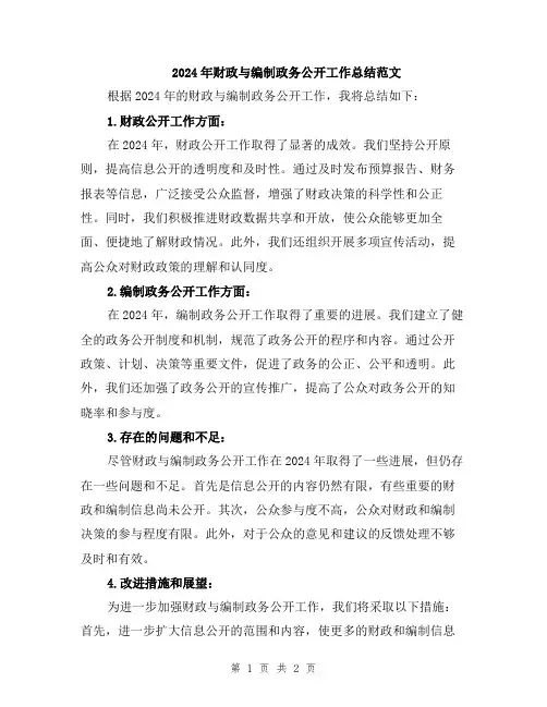 2024年财政与编制政务公开工作总结范文