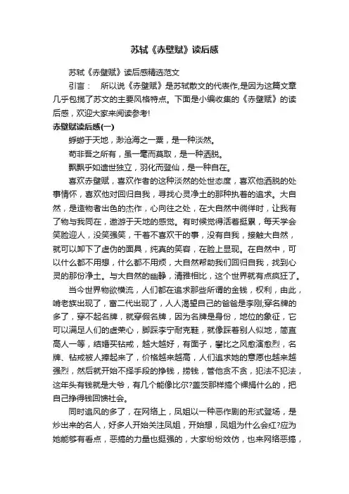 苏轼《赤壁赋》读后感精选范文
