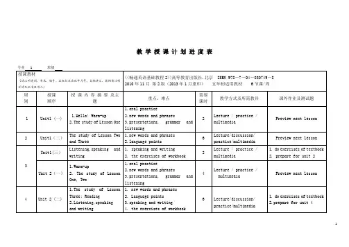畅通英语2进度表