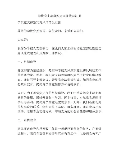 学校党支部落实党风廉情况汇报