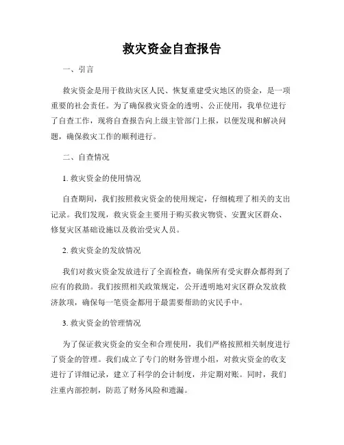 救灾资金自查报告