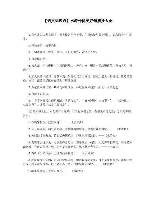 【语文知识点】水浒传优美好句摘抄大全