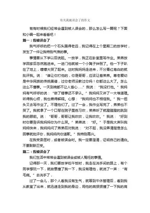 有关我被误会了的作文_作文400字_作文范文_