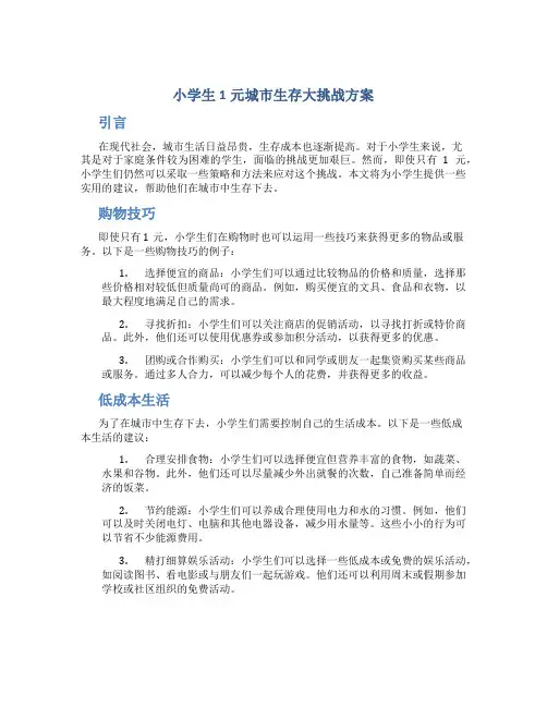 小学生1元城市生存大挑战方案 (2)