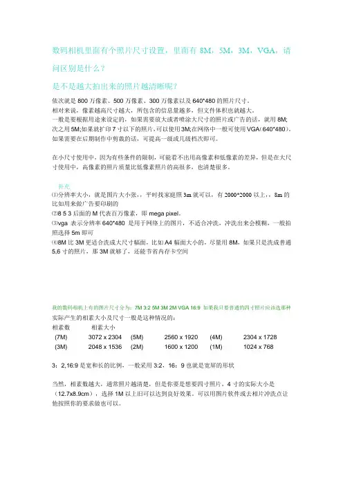 数码相机照片尺寸  附带对比照片