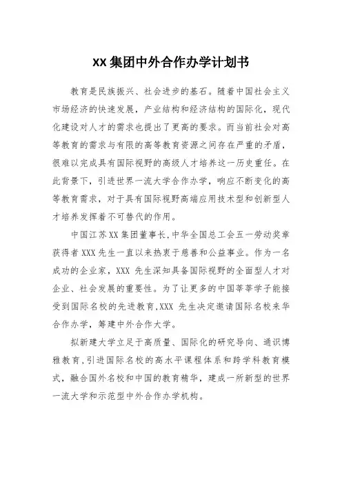 XX集团中外合作办学商业计划书【范本模板】