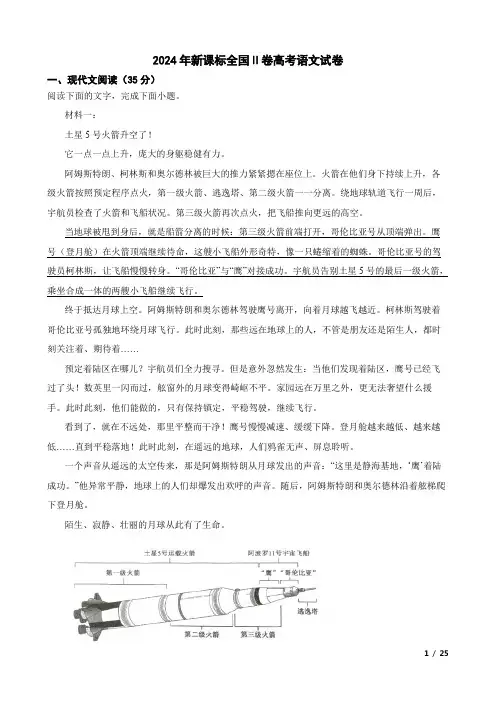 2024年新课标全国Ⅱ卷高考语文试卷(含答案解析)