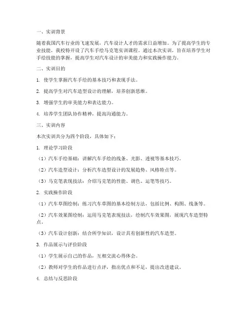 汽车手绘马克笔实训报告