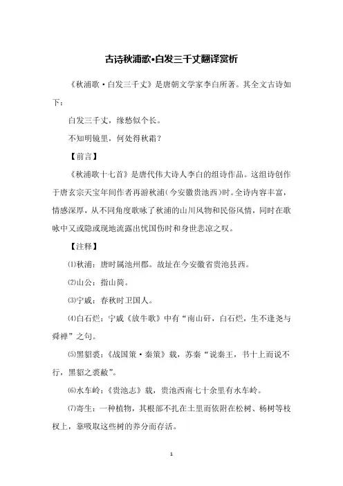 古诗秋浦歌·白发三千丈翻译赏析