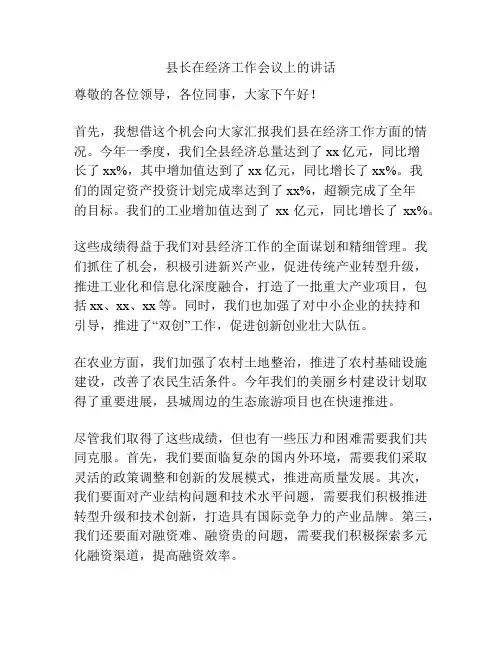 县长在经济工作会议上的讲话