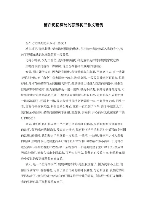 留在记忆深处的芬芳初三作文范例