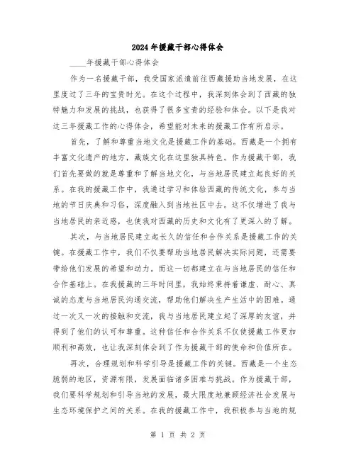 2024年援藏干部心得体会