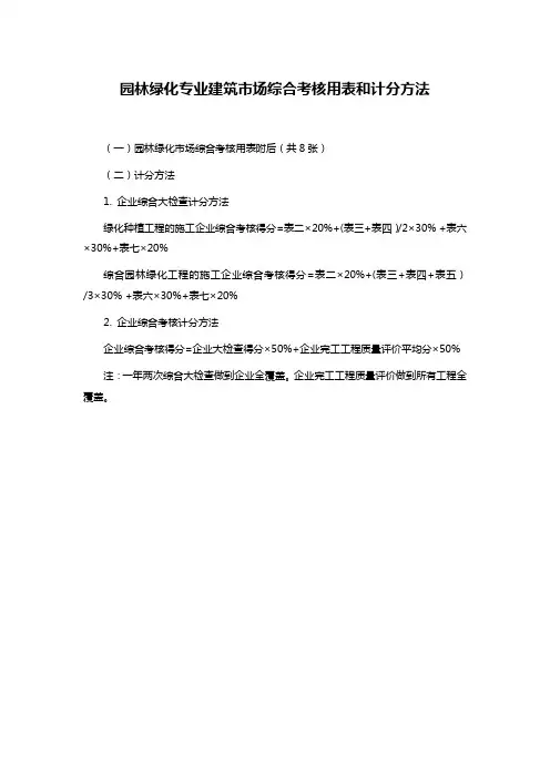 园林绿化专业建筑市场综合考核用表和计分方法