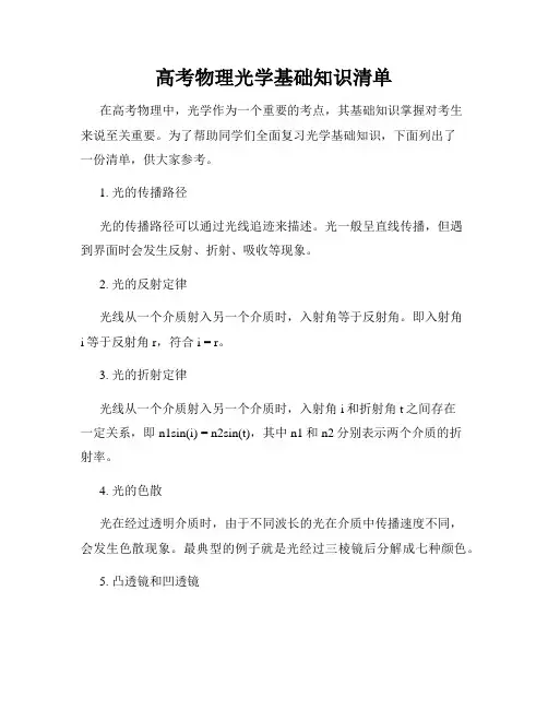 高考物理光学基础知识清单