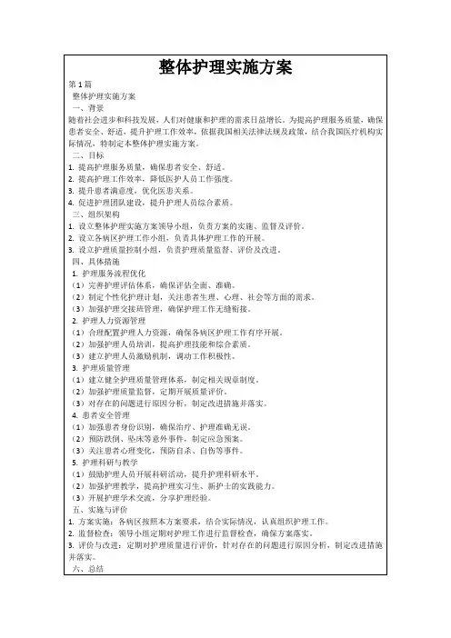 整体护理实施方案